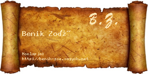 Benik Zoé névjegykártya